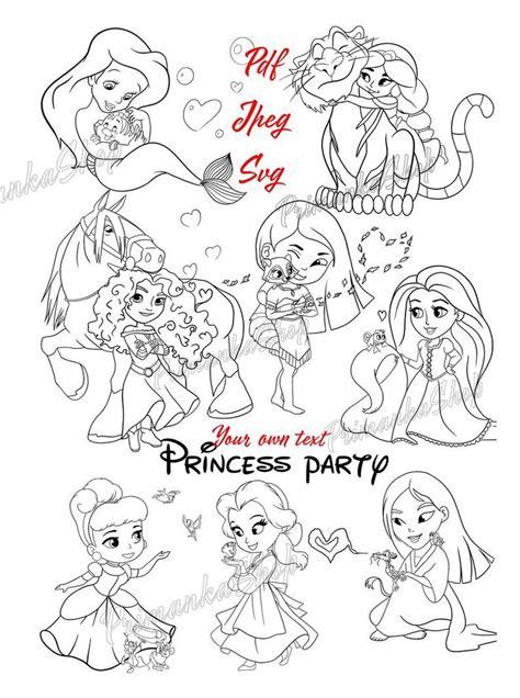 Coloring Pdf 8 Baby Princesses Merida Mermaid Belle Girls Etsy In
