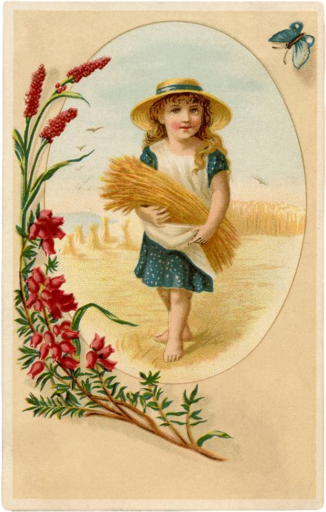 Cute Vintage Wheat Harvest Girl! - The Graphics Fairy