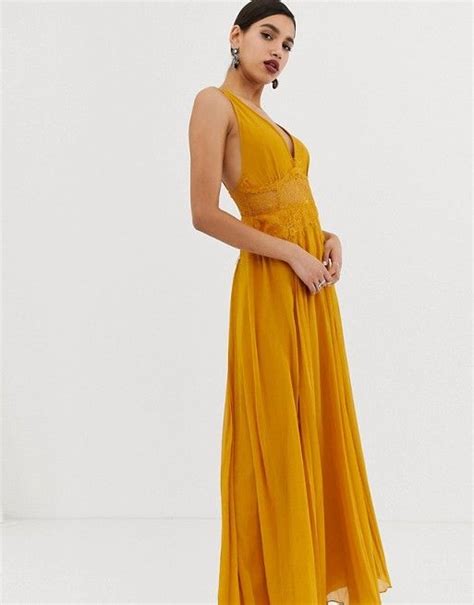 Asos Design Cami Maxi Dress In Crinkle Chiffon With Lace Waist And
