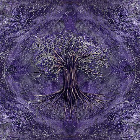 Tree Of Life Yggdrasil Amethyst And Silver Digital Art By Lioudmila Perry