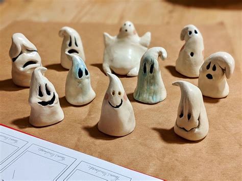 Ceramic Ghost Figurines Halloween Decor Etsy Halloween Clay