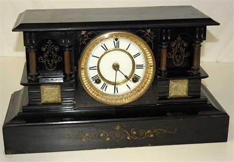 1881 Waterbury Black Cast Iron Mantel Clock 8day Mantle 25472618
