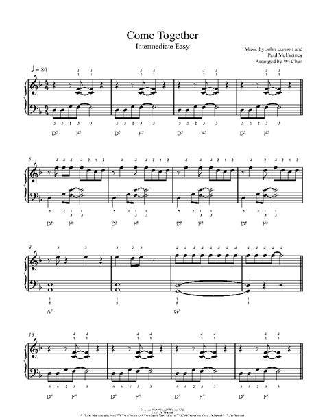 Come Together By The Beatles Piano Sheet Music Intermediate Level