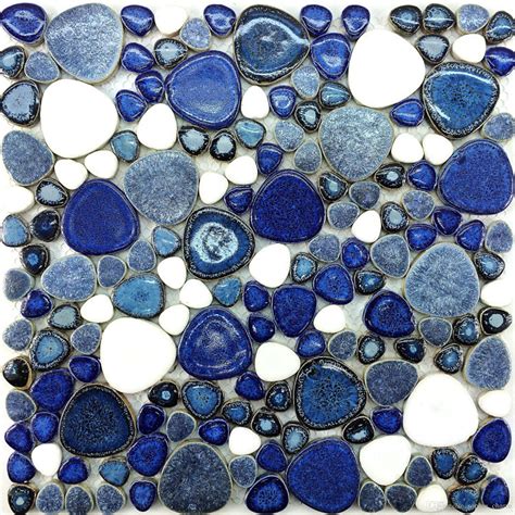 2020 Glazed Blue White Pebble Porcelain Mosaic Ppmt034 Pebble Heart