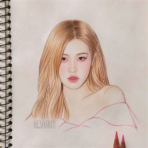 Rosé Bp Fan Art In 2020 Cartoon Girl Drawing Pink Art Fan Art Drawing