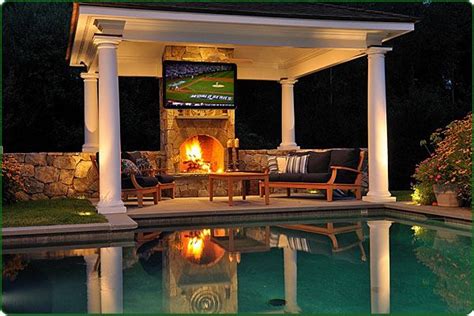 Pool Cabana With Fireplace And Outdoor Tv Outdoor Pool
