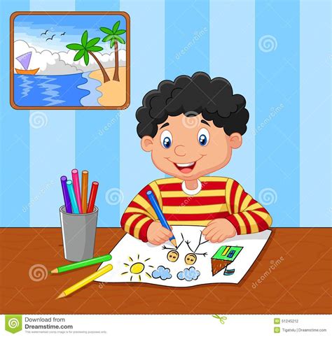 Cartoon Little Boy Drawing Stock Vector Image 51245212