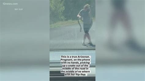 Video Of Pregnant Arizona Woman Picking Up Snake On Road In Flip Flops
