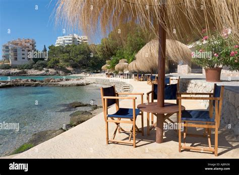 Beachfront Cafe Bar Illetas Bay Of Palma South Coast Mallorca Stock