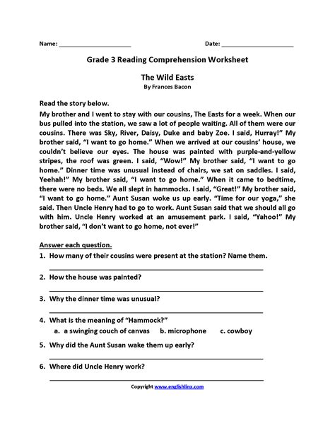 Free Printable Third Grade Reading Comprehension Worksheets K5 Learning
