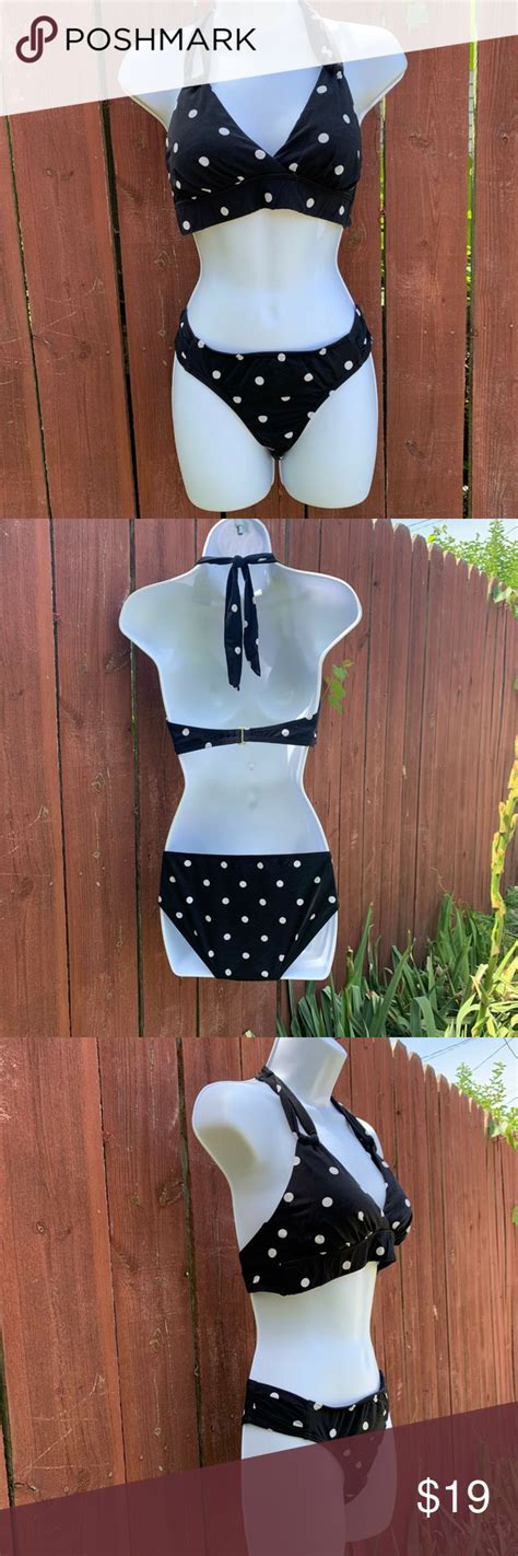 Lands End Small Polka Dot Bikini Black Top Black Bikini Polka