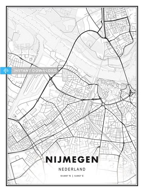 this printable map template of nijmegen netherlands with cityname country and coordinates has