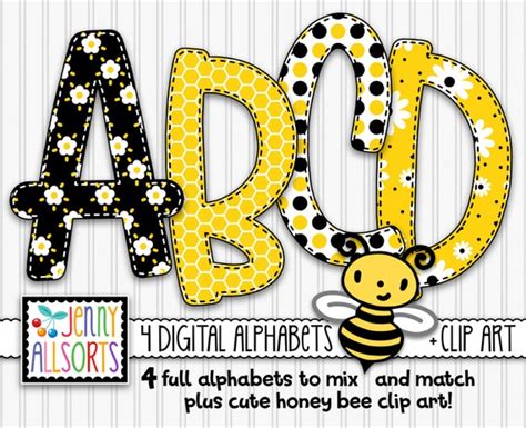 Honey Bee 4 Alphabet Bundle For Sublimation And Design Cute Bee Etsy