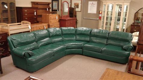 3 Pc Green Leather Sectional Delmarva Furniture Consignment