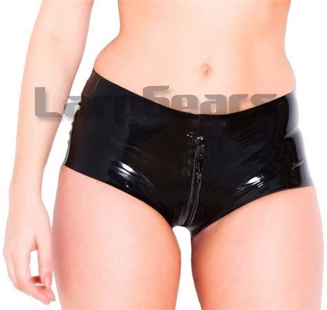 woman latex shorts lingerie crotch zipper latex rubber underwear panties plus size custom made