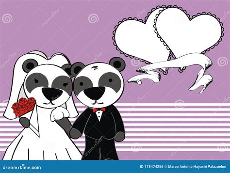 Cute Panda Bear Couple Cartoon Cute Married Background Stock Vector