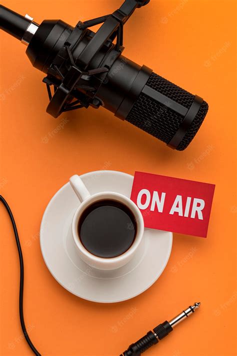 Free Photo Morning On Air Radio Stream And Coffee And Microphone
