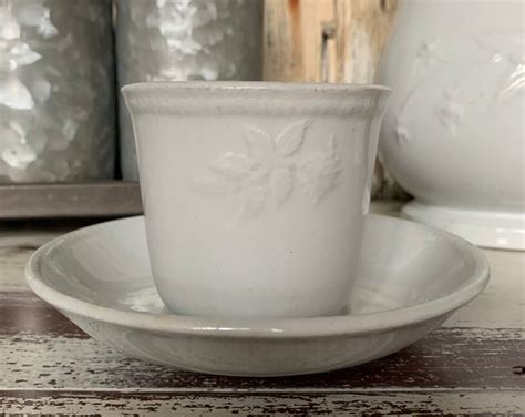 White Ironstone Handleless Cup And Saucer By J G Meakin Leaf Etsy