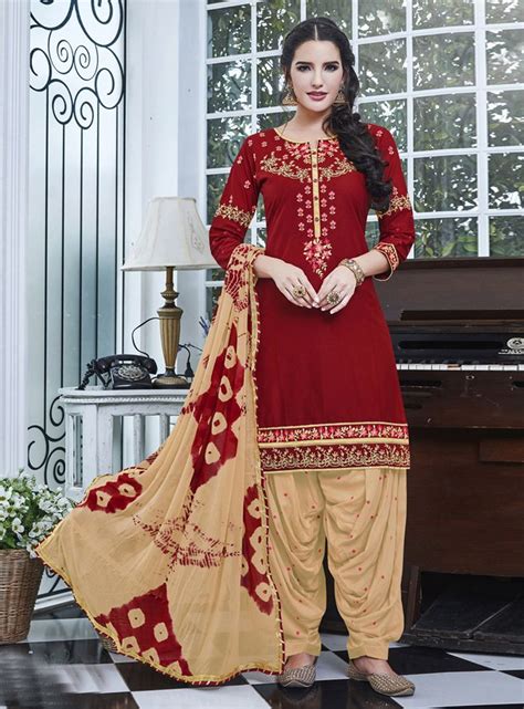 Maroon Cotton Punjabi Suit 94681 Patiala Suit Patiala Salwar Suits