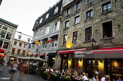 Diners At Restaurant On Patio In Old Montreal Quebec High-Res Stock ...