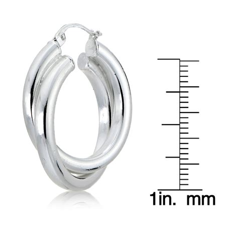 Sterling Silver Square Tube 30mm Crossover Double Round Hoop Earrings