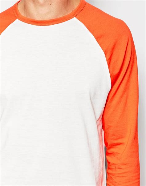 Asos Long Sleeve T Shirt With Contrast Raglan Sleeves In Orange For Men