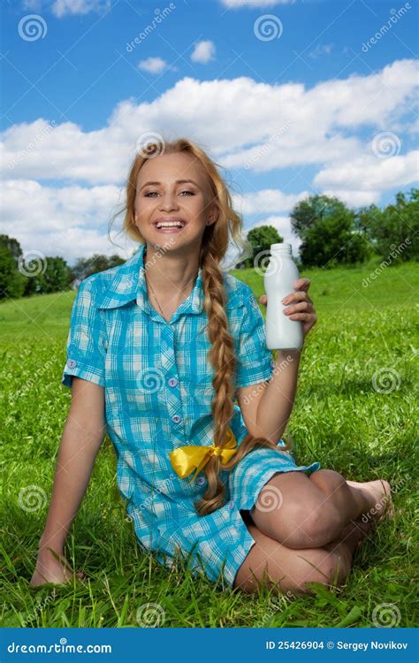 Happy Blonde Girl With Milkshake Stock Photo Image Of Health Blonde