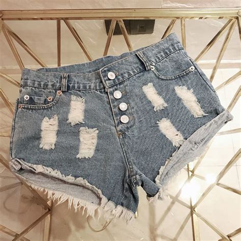 Black White Mini Denim Shorts Female Summer High Waist 2018 Sexy Jeans Shorts Cotton Holes Night