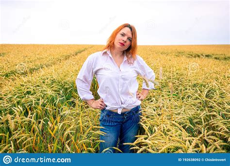 Redhead Lady In Wheat Field Stock Photo Image Of Hair Female