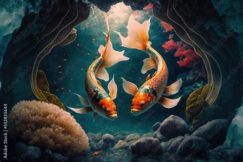 ภาพประกอบสต็อก 4k Underwater Koi Fish Wallpaper Landscape Beautiful