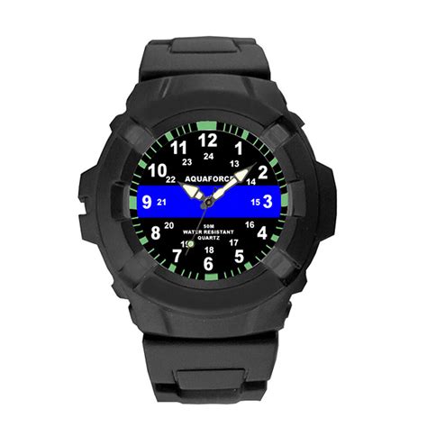 aqua force thin blue line rugged rubber watch 50m water resistant for sale d e gemmill