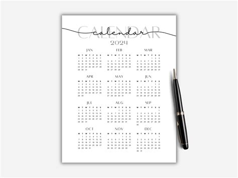 2024 Yearly Calendar Printable One Page Calendar Yearly Overview