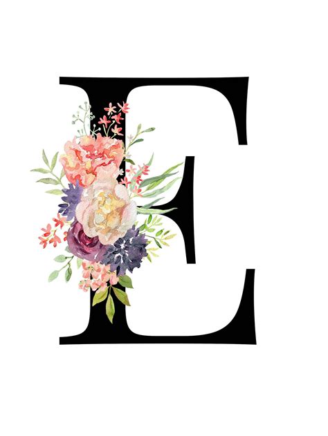 Letter E Floral Alphabet Instant Digital Download Ilustrações