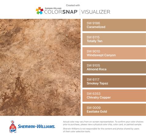 Personal color viewer ® the personal color viewer is designed for desktops and large format tablets. I found these colors with ColorSnap® Visualizer for iPhone by Sherwin-Williams: Caramelized (SW ...