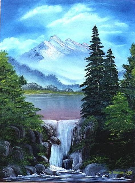 Waterfall Pines Waterfall Paintings Landscape Paintings