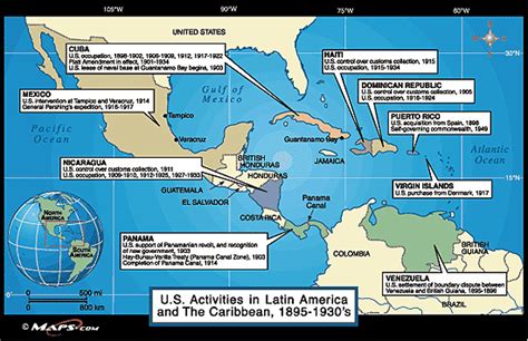 Us Intervention Latin America And The Caribbean Map 1895 1930s By