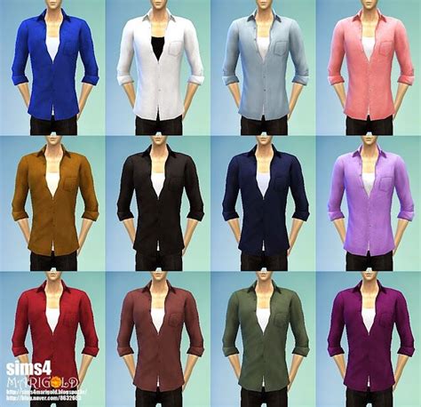 Open Button Shirts반 오픈 셔츠남성 의류 Sims 4 Men Clothing Top Outfits