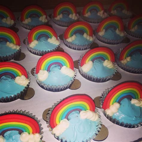 Birthday Stand Up Rainbow Cupcake Toppers Colourful Clouds Unicorn