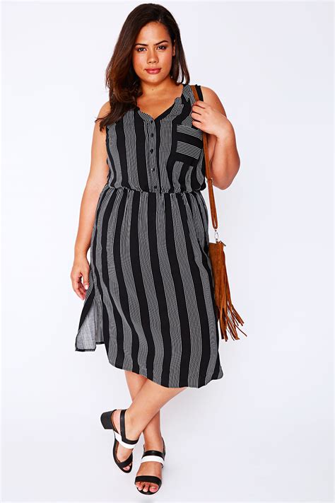 Maybe you would like to learn more about one of these? Black & White Pin Stripe Sleeveless Shirt Dress Plus Size ...
