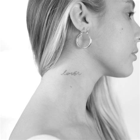 Lover Lettering Tattoo On The Neck