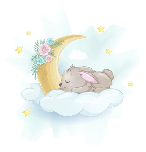 Cute Little Rabbit Sleeping On A Cloud 2231352 Vector Art At Vecteezy