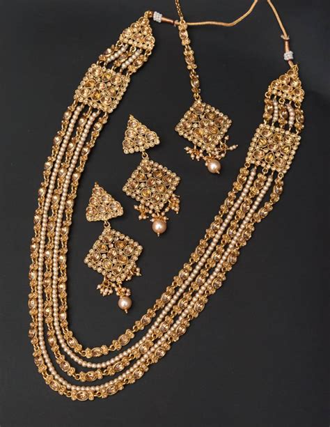 Bridal Long Gold Plated Necklace Set Elegant Elements 2638440