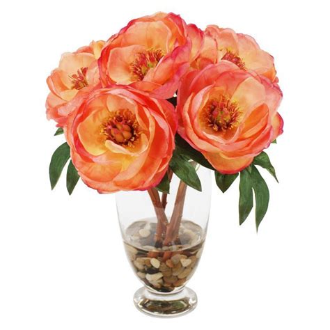 jane seymour botanicals salmon peony silk flower bouquet in glass vase