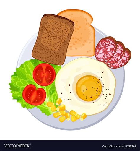 Traditional Breakfast On Plate Isolated Royalty Free Vector