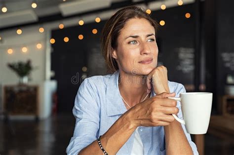 Mature Woman Drinking Coffee Stock Image Image Of Thought Indoor 126643443
