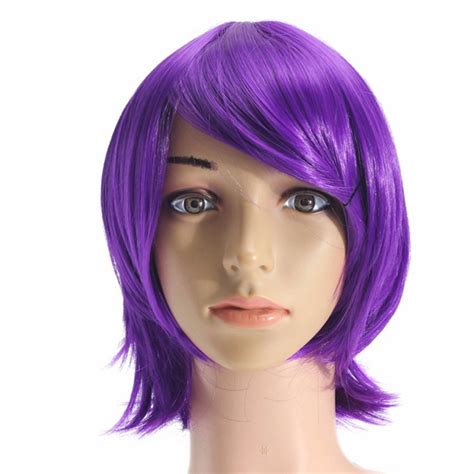 Unisex Anime Purple Short Full Wig Cosplay Party Straight Hair Full
