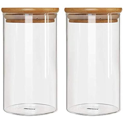 Glass Storage Jar With Airtight Seal Bamboo Lid 25 Ounce Set Of 2 750ml Bean Ebay