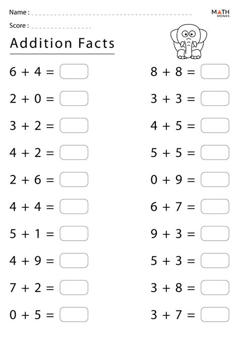 Addition Facts Worksheets With Answer Key