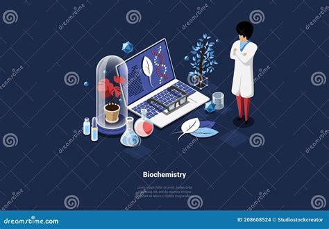 Biochemistry Concept Vector Illustration On Dark Background Isometric