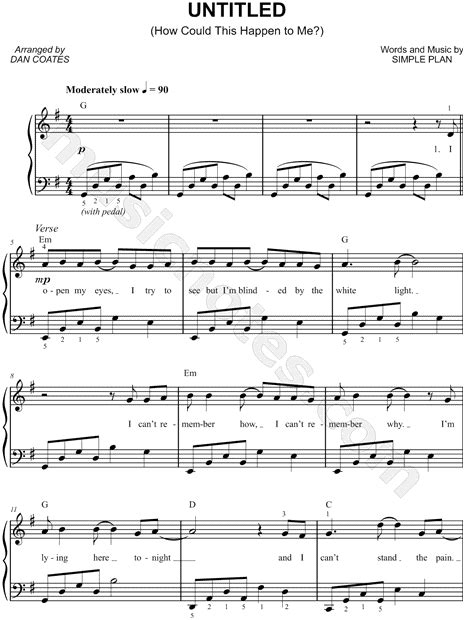 Simple Plan Untitled Sheet Music Easy Piano In G Major Download